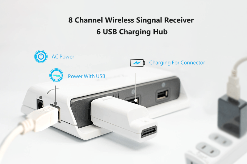 8 Channel Wireless Signal Receiver 6 USB Charging Hub